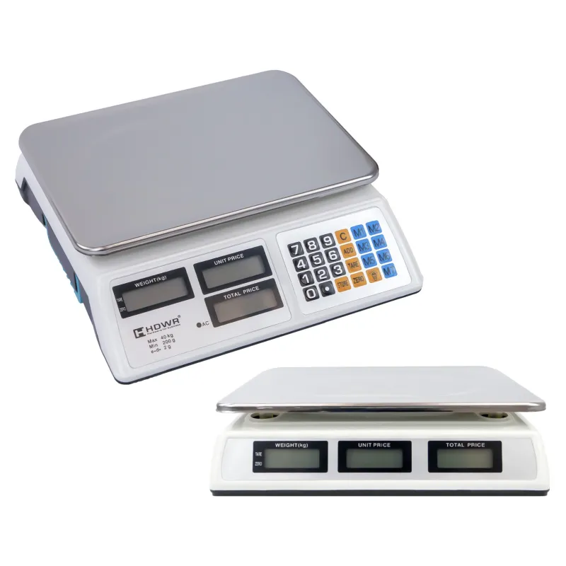 Cantar de magazin, electronic, capacitate de incarcare de pana la 40 kg, precizie +/- 2 g, platforma metalica robusta 320 x 320 mm, baterie reincarcabila 4000 mAh, afisaj digital, pana la cinci numere, fara fir, alb-argintiu, HDWR, wagPRO-S40