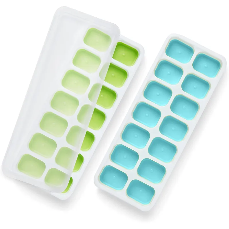 Set de 2 Forme de Gheata cu Capac, Reutilizabile, 14 Compartimente, din Silicon, 250x95x25 mm, Bukate®