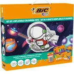 SET BIC Kids Outer Space - 12 creioane de colorat Evolution, 12 carioci Kid Couleur, 6 lipiciuri cu sclipici, 4 jucarii gonflabile de colorat, set de 34 de bucati