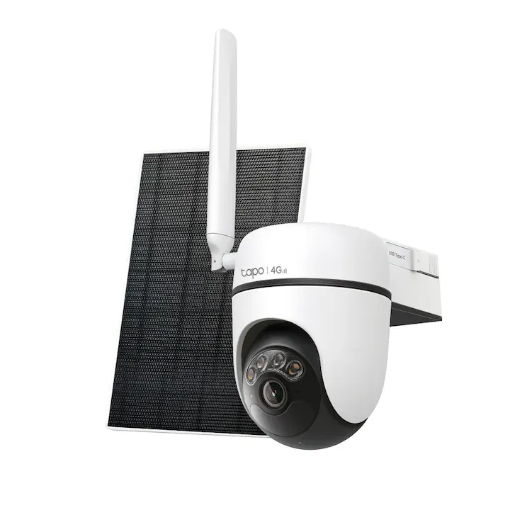 Kit camera de supraveghere Wireless cu panou solar Tapo C615G cu 4G LTE, Pan/Tilt 360 grade, 3MP, 2K, Color Night Vision, Smart Detection AI, Two-Way Audio, acumulator 6700mAh, IP65