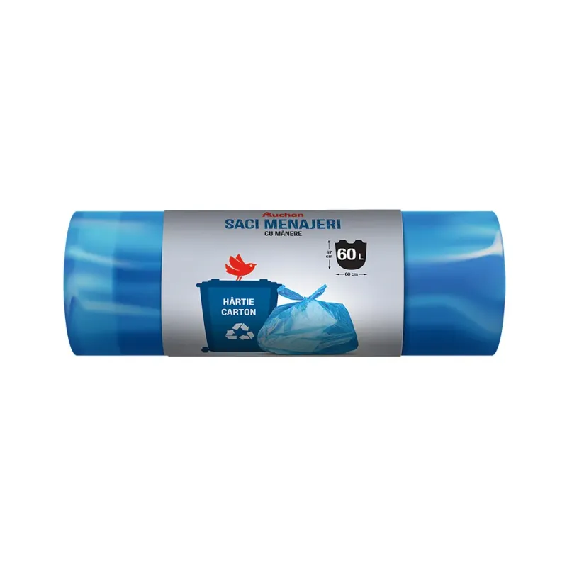 Saci menajeri albastri Auchan, 60 l, 15 bucati