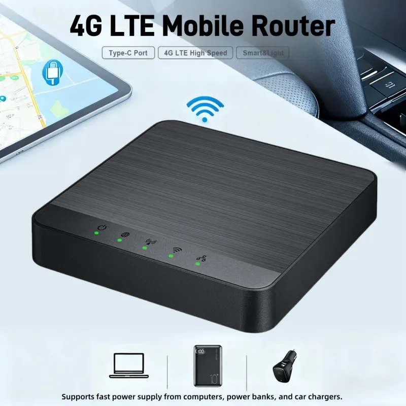 Router wireless 4G LTE, MOSMAOO®, With SIM CARD SLOT, 300Mbps, Wi-Fi Router Connects Up 30 Devices, Modem, Usor de transportat, Pentru munca si calatorii, Negru