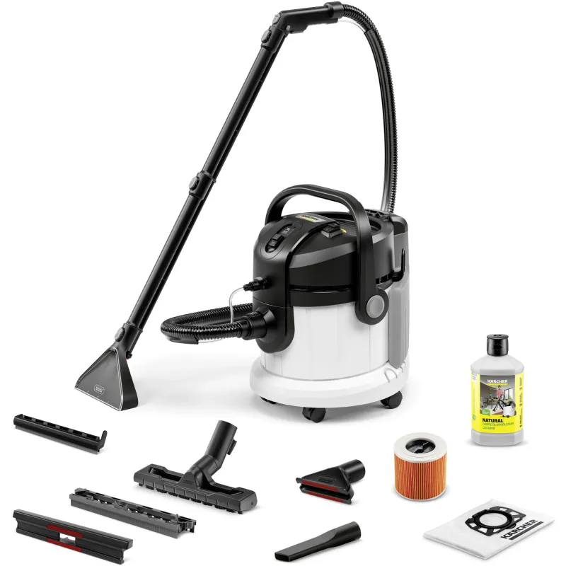 Aspirator cu spalare 3in1 Karcher SE 4 N1 1.081-155.0, 1000 W, cu functie de curatare prin injectie extractie si aspirare umeda si uscata, potrivit pentru curatarea covoarelor si textilelor, alb