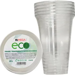 Pahare transparente biodegradabile, 5x500ml