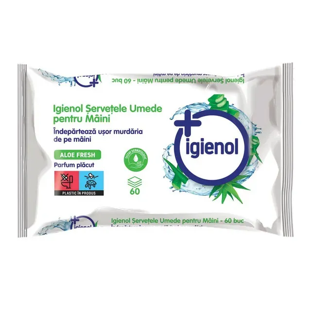 Servetele umede Igienol, cu aloe fresh, 60 bucati