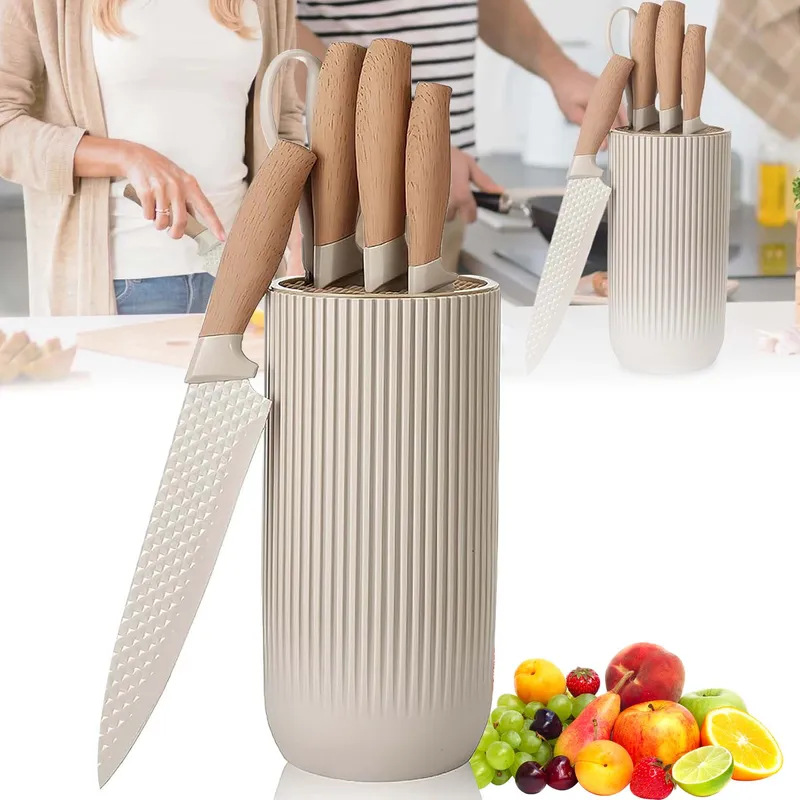 Set de cutite 6 piese, anti-rugina, otel inoxidabil, bloc universal, design ergonomic, pentru bucatarie