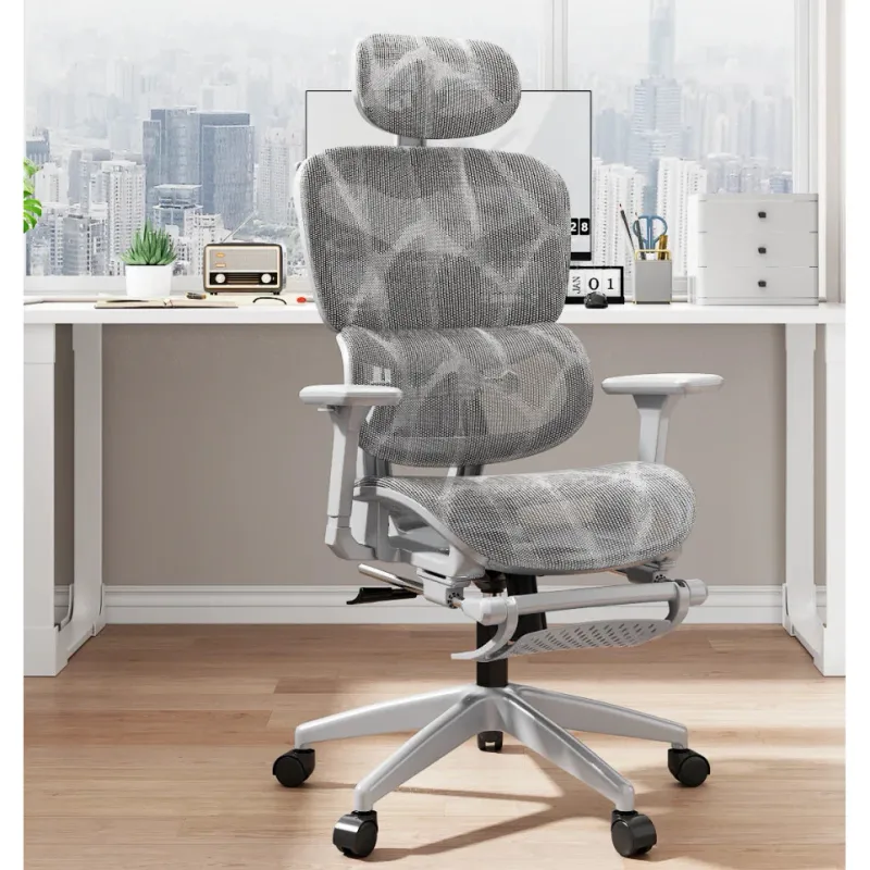 Scaun Ergonomic Premium, Scaun Birou Reglabil cu Sezut Translatie, Cotiere 3D, Tetiera 6D, Suport Lombar Adaptive Reglabil, Spatar Reglabil pe Inaltime, Recliner 145°, Pivotant 360°, Suport Picioare Retractabil, Tapiterie Mesh Textil, Gri