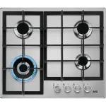 Plita incorporabila AEG HGB64420SM, Gaz, 4 arzatoare, Aprindere electrica, Gratar fonta, 60 cm, Inox