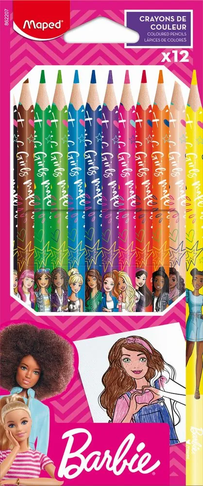 Set 12 creioane colorate Maped Barbie, Multicolor