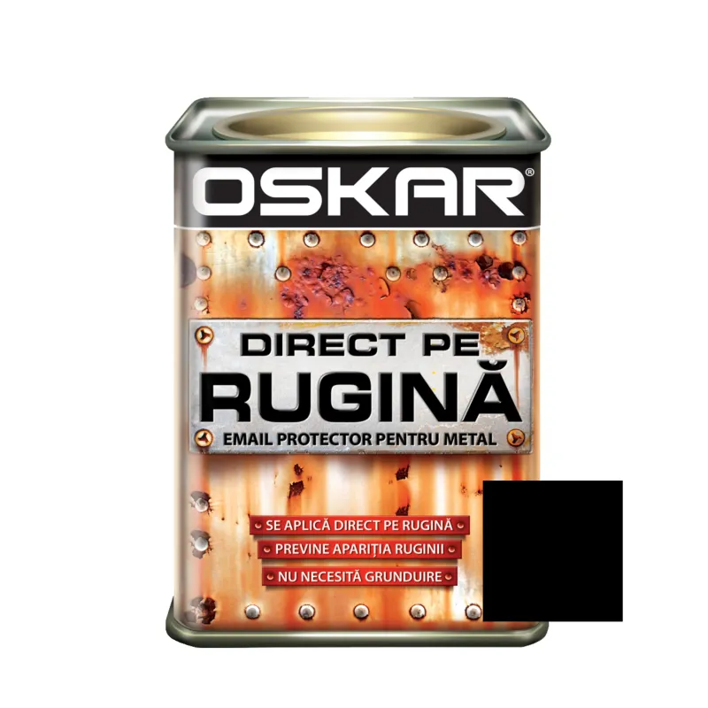 Vopsea alchidica Oskar Direct pe rugina, interior / exterior, negru lucios, 0.5 L | Dedeman