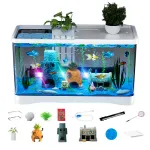 Acvariu desktop Golxmse, cu lumina LED colorata, 10 accesorii, 30.5x18.5x18.5cm, alb