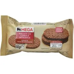 Biscuiti cu cereale integrale, cacao si fulgi de ciocolata 50g