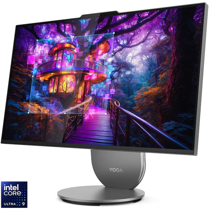 Sistem All-in-One Lenovo Yoga AIO 27IAH10 cu procesor Intel® Core Ultra 9 285H pana la 5.4GHz, 27" QHD, IPS, 120Hz, 32GB LPDDR5x, 1TB SSD, NVIDIA® GeForce RTX™ 4050 6GB GDDR6, No OS, Luna Grey, 3y on-site Premium Care