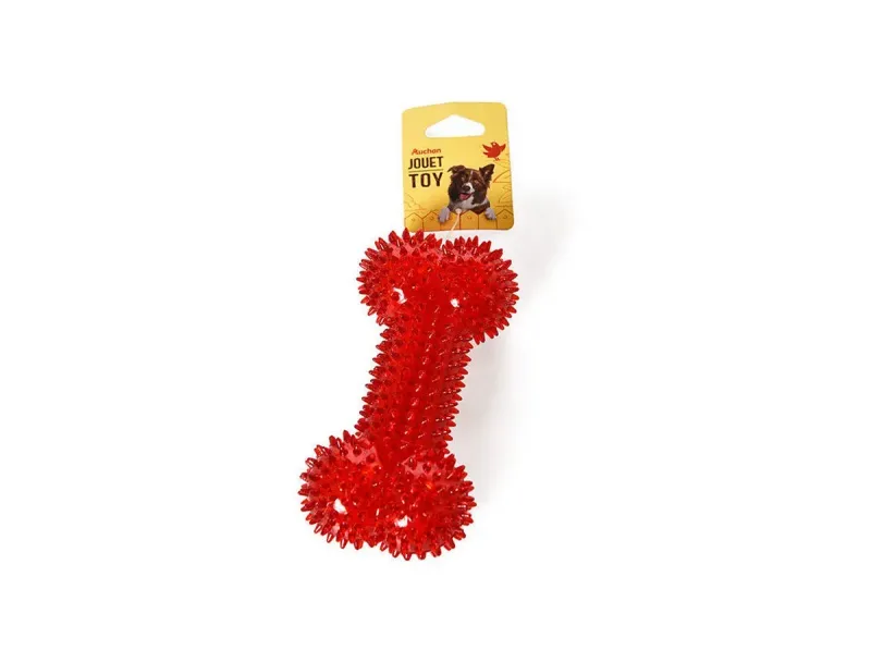 Jucarie pentru caini Auchan, os cu spini, 16 cm, rosu