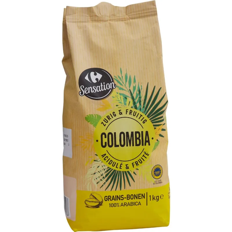 Boabe de cafea columbiana 100% Arabica Carrefour Sensation, 1kg