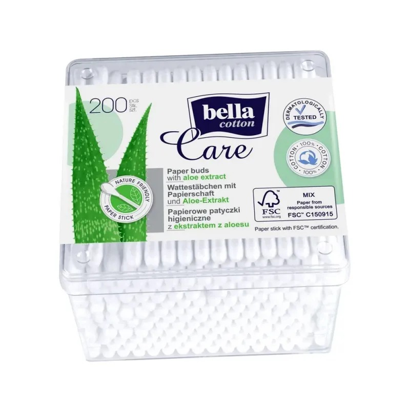 Betisoare de urechi din hartie cu aloe Bella Cotton, 200 bucati