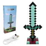 Lampa Sabie Diamantata Tip Minecraft Fudisenn®, Reincarcabila USB, Lanterna LED Pixel Art, Lumina de Veghe RGB 4 Culori, Jucarie Interactiva Copii, Decor Camera Gaming, Fara Baterii, Cadou Baieti, 39cm