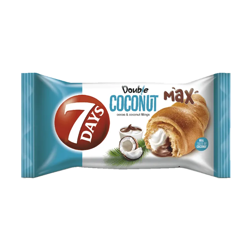 Croissant dublu cu umplutura de cacao si nuca de cocos 7 Days, 80 g