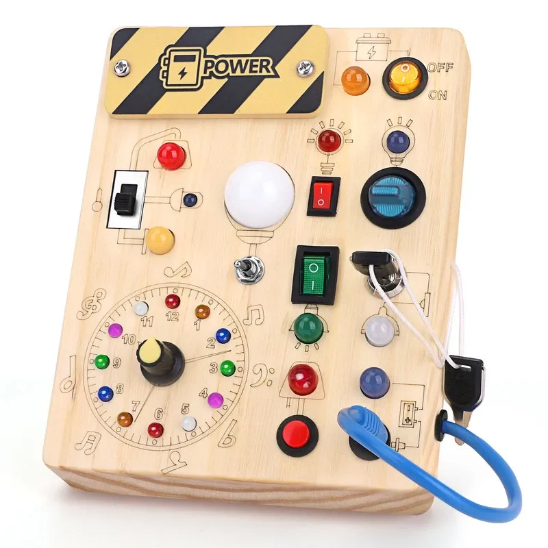 Jucarie Educativa Montessori Busy Board, 8 LED-uri, 17x13.5x3 cm