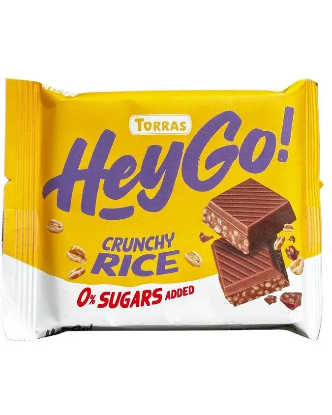 Ciocolata cu lapte si orez crocant Torras Hey Go, fara zahar si fara gluten, 60 g