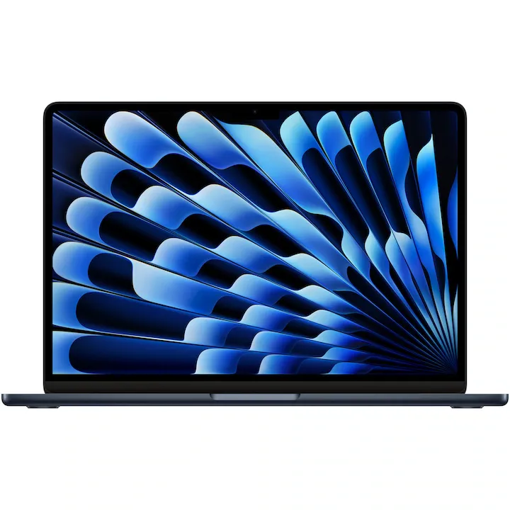 Apple MacBook Air 13.6'', cu procesor Apple M3, 8 nuclee CPU si 10 nuclee GPU, 24GB, 512GB, Midnight, Tastatura Internationala