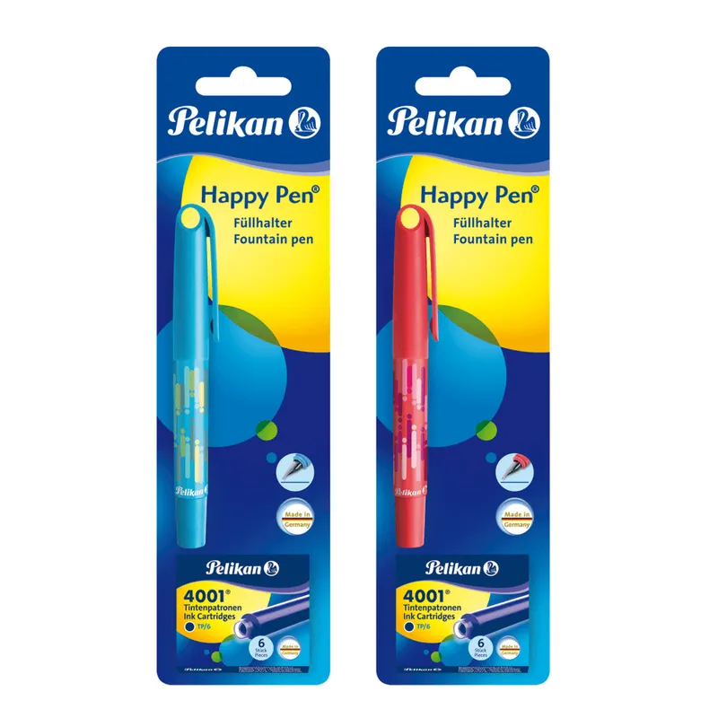 Stilou Happy Pen Pelikano, cu 6 patroane mici, diverse culori