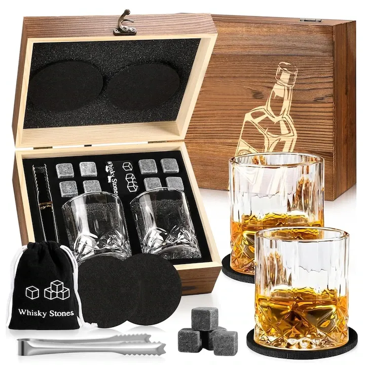 Set 2 pahare whisky/accesorii, Cristal, 500 ml