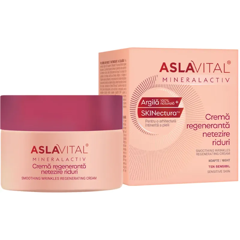 Crema regeneranta pentru netezirea ridurilor pentru ten sensibil Aslavital Mineralactiv, 50 ml