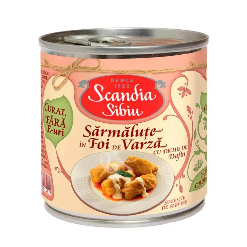 Conserva sarmalute cu carne de porc in foi de varza Scandia Sibiu, 400 g