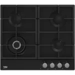 Plita incorporabila Beko HIAW64225SB, Gaz, 4 arzatoare, Gratar de fonta, 58 cm, Negru