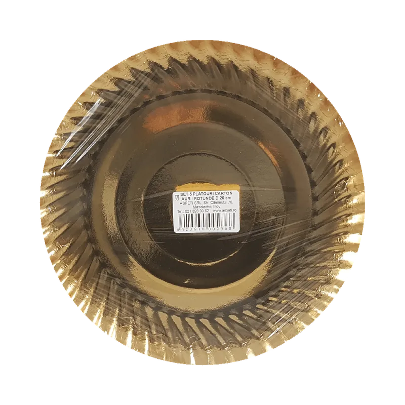 Set platouri de unica folosinta Aspeti, 5 bucati, 26 cm, carton, aurii