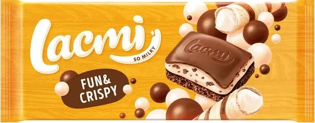Ciocolata aerata cu lapte, crema de lapte si cereale Roshen Lacmi Fun & Crispy, 85 g