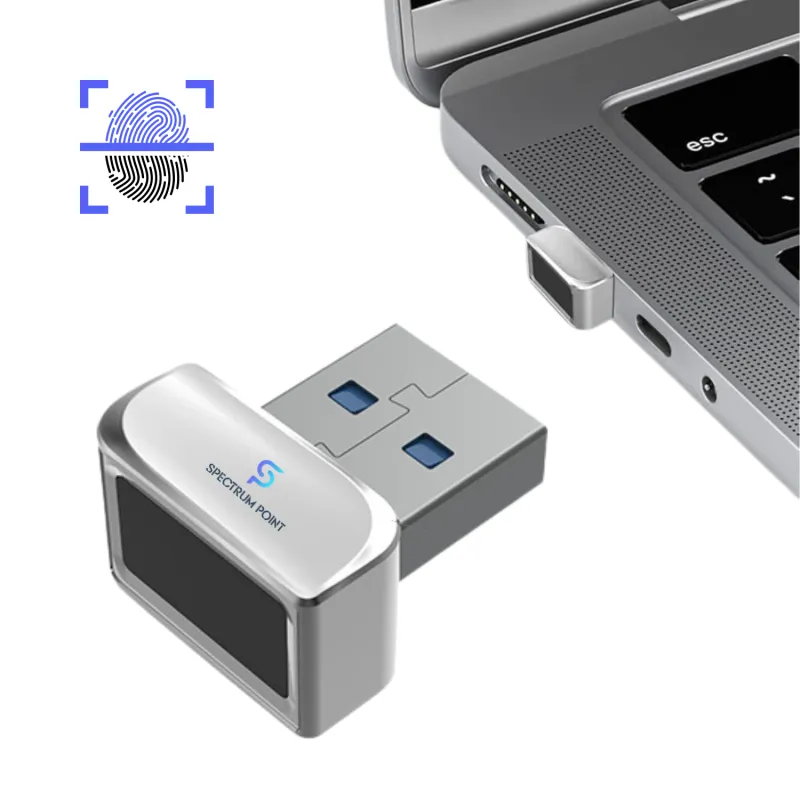 Cititor de amprente USB-C model U6, recunoastere instanta, citire 360°, pana la 10 amprente, securitate biometrica avansata, conectivitate USB-C, compatibil cu Windows si Android, design compact, carcasa metalica, instalare plug & play, gri