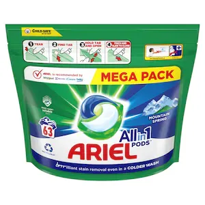 Capsule lichide de spalat, Ariel, All-in-1 PODS, Mountain Spring, 63 spalari