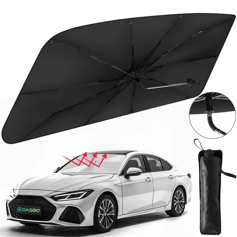 Parasolar Auto tip Umbrela Retractabila, Protectie Solara UV pentru parbriz masina, Pliabila si Usor de Utilizat, Cu Husa Eleganta, Universala pentru Parbriz Masina, 140x79 cm