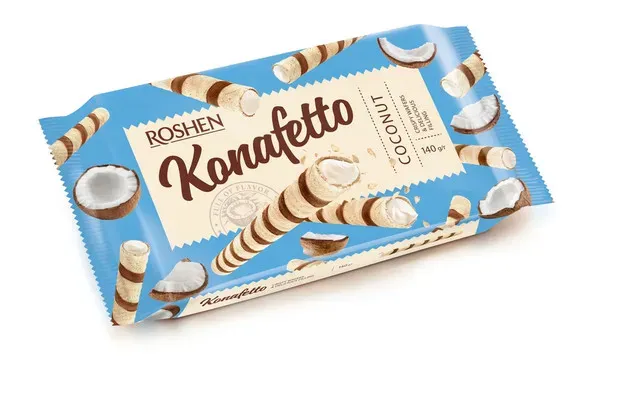 Rulouri din napolita cu umplutura cu aroma de cocos Roshen Konafetto, 140 g