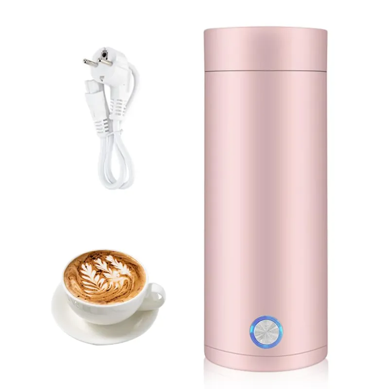 Fierbator Electric Portabil, Zree, 400 ml, 300W, 4 setari de temperatura, otel inoxidabil, biberon incalzitor pentru bebelusi, oprire automata, ideal pentru birou sau calatorii, roz