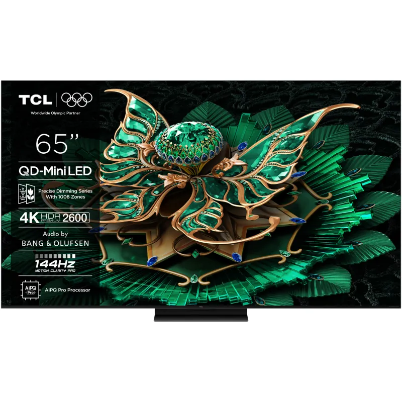 TCL QD-MiniLed 65C7K, 164 cm, Smart Google TV, 4K Ultra HD, 100Hz, Sunet Bang & Olufsen, Clasa F