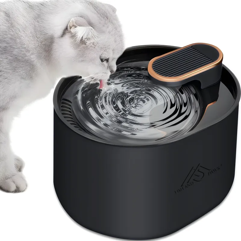 Dispenser apa pentru caini si pisici de tip fantana Fish & Paws ®, ultra-silentioasa, cu sistem de filtrare cu carbune activ si recirculare, hidratare neintrerupta a animalelor de companie, USB, 3L, Negru