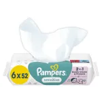 Servetele umede Pampers Sensitive, 6 pachete x 52, 312 buc