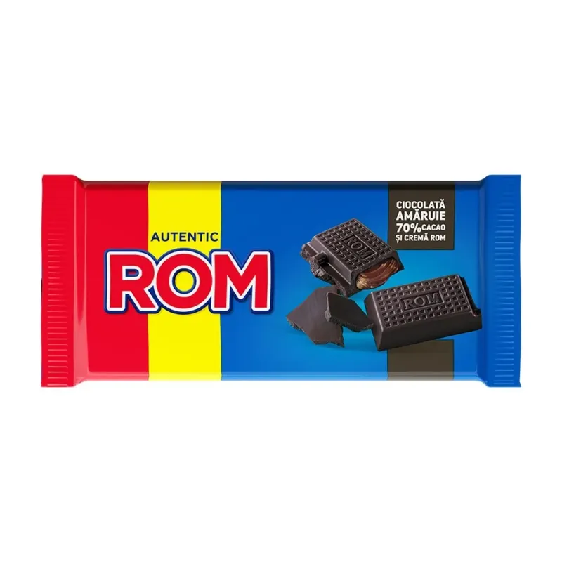 Ciocolata amaruie cu crema cu aroma de rom, 70% cacao Rom, 88 g