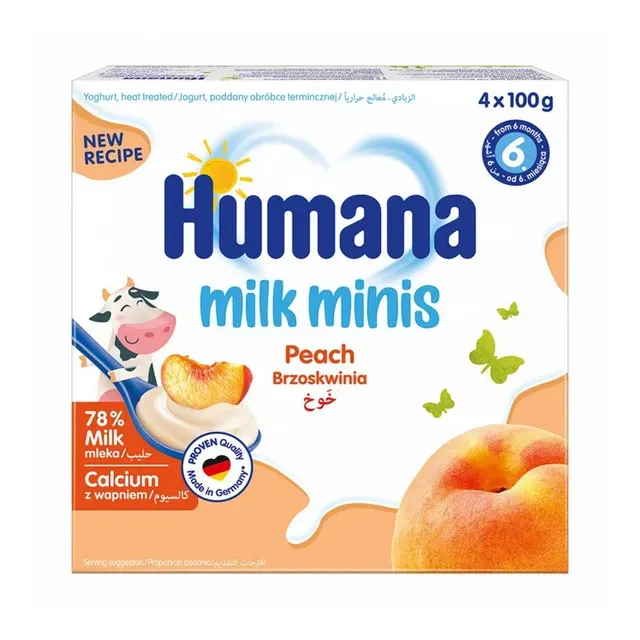 Iaurt cu piersici Humana, de la 6 luni, 4 x 100 g