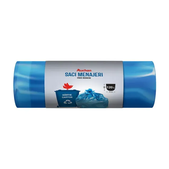Saci menajeri Auchan, fara manere, 120 l, 10 bucati, albastru