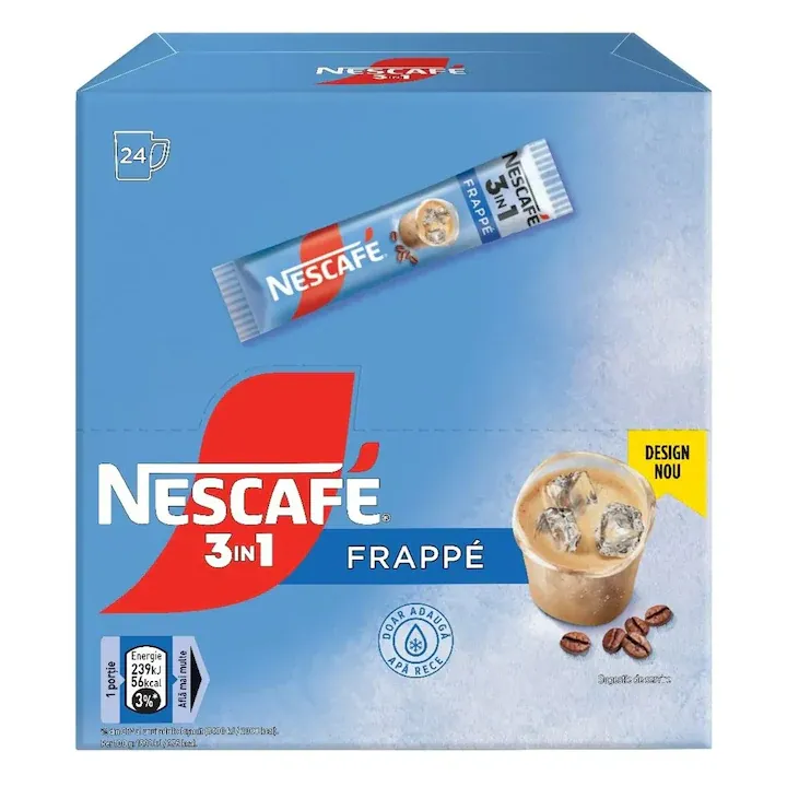 Pachet cafea solubila, Nescafe 3 in 1 Frappe, 24 plicuri x 15 g