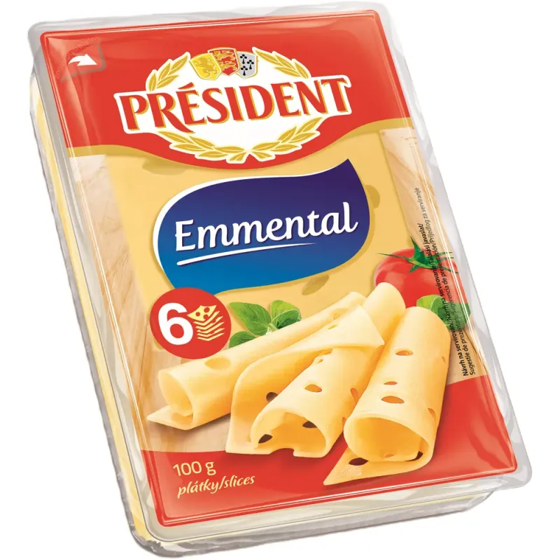 Cascaval emmental President, felii, 100 g