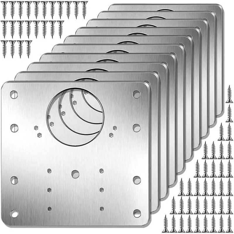 Set 10 elemente de reparare a balamalei, enkourakoko®, Inox, cu suruburi, 9cm X 9cm, Argintiu