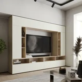 Biblioteca living Clara, stejar torro + bej piatra, 260 cm, 8C