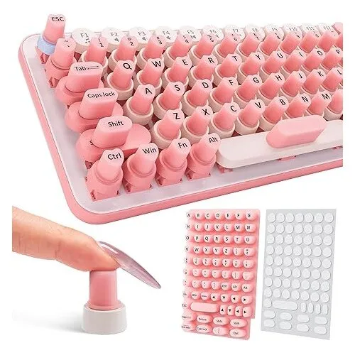 70 Buc Sticker-uri Ridicate pentru Tastatura (pentru Unghii Lungi), Tioialz® – Autocolante, Silicon Confortabil pentru Scriere, Pentru Femei Birou & Jocuri, Roz