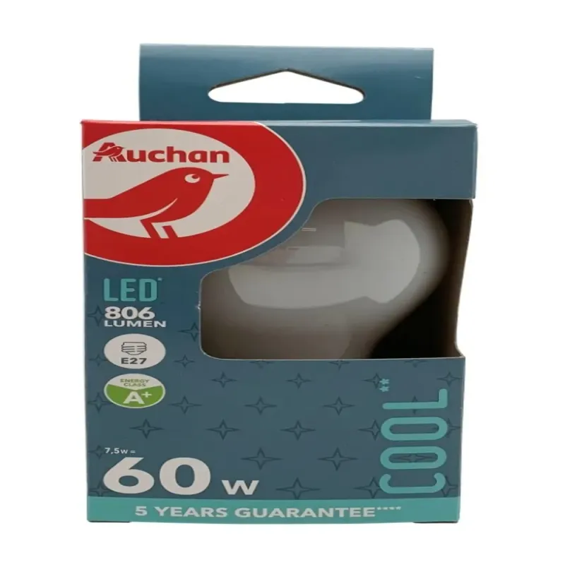 Bec LED AUCHAN 7.5W E27  EQ 60W filament A60, lumina rece
