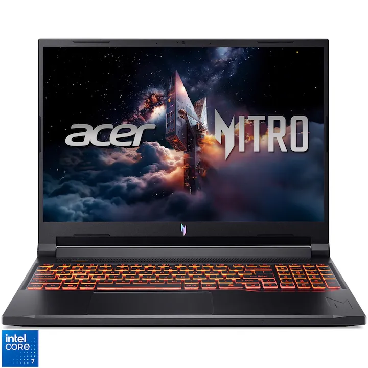 Gaming Acer Nitro V 16 cu procesor Intel® Core™ 7 240H pana la 5.2 GHz, 16", WUXGA IPS, 180Hz, 16GB DDR5, 1TB SSD, NVIDIA® GeForce RTX™ 5070 8GB GDDR7, No OS, Obsidian Black